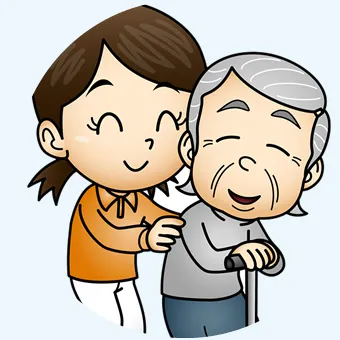 孫と祖母が散歩するイラスト
