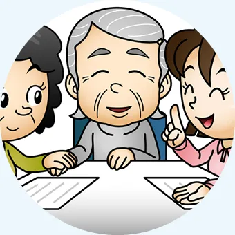 祖母・母・娘で楽しくコミュニケーションしているイラスト