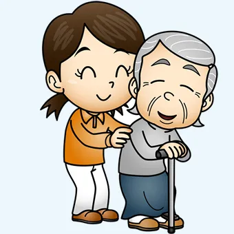 祖母と孫が仲良く散歩しているイラスト