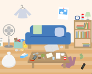 部屋が散らかっているイラスト