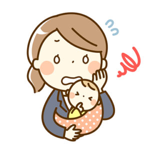 認知症徘徊の見守りと仕事の両立に悩む母親のイラスト